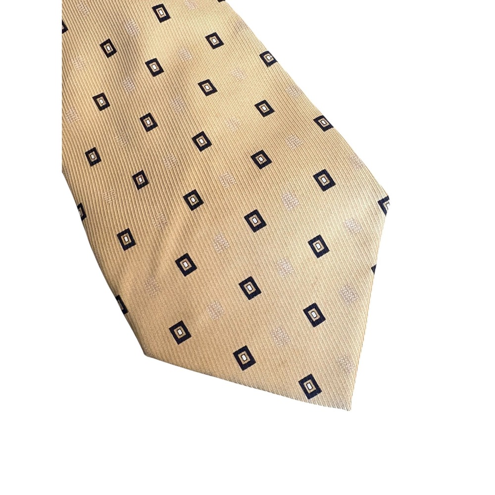 Di Moggio Men's Tie 100% Silk Yellow Geometric Square Pattern Handmade‎ 62x4